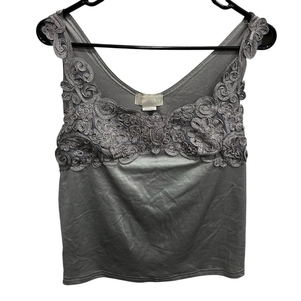 Cachet Gray Floral Lace Embellished Tank Top Sz XL Fairy Core Whimsygoth